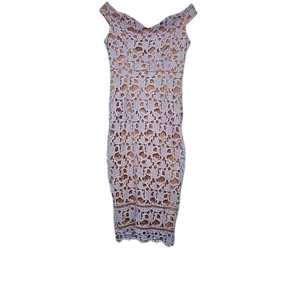 Boohoo Women's Lace Light Blue Formal off Shoulder Dress Size 6